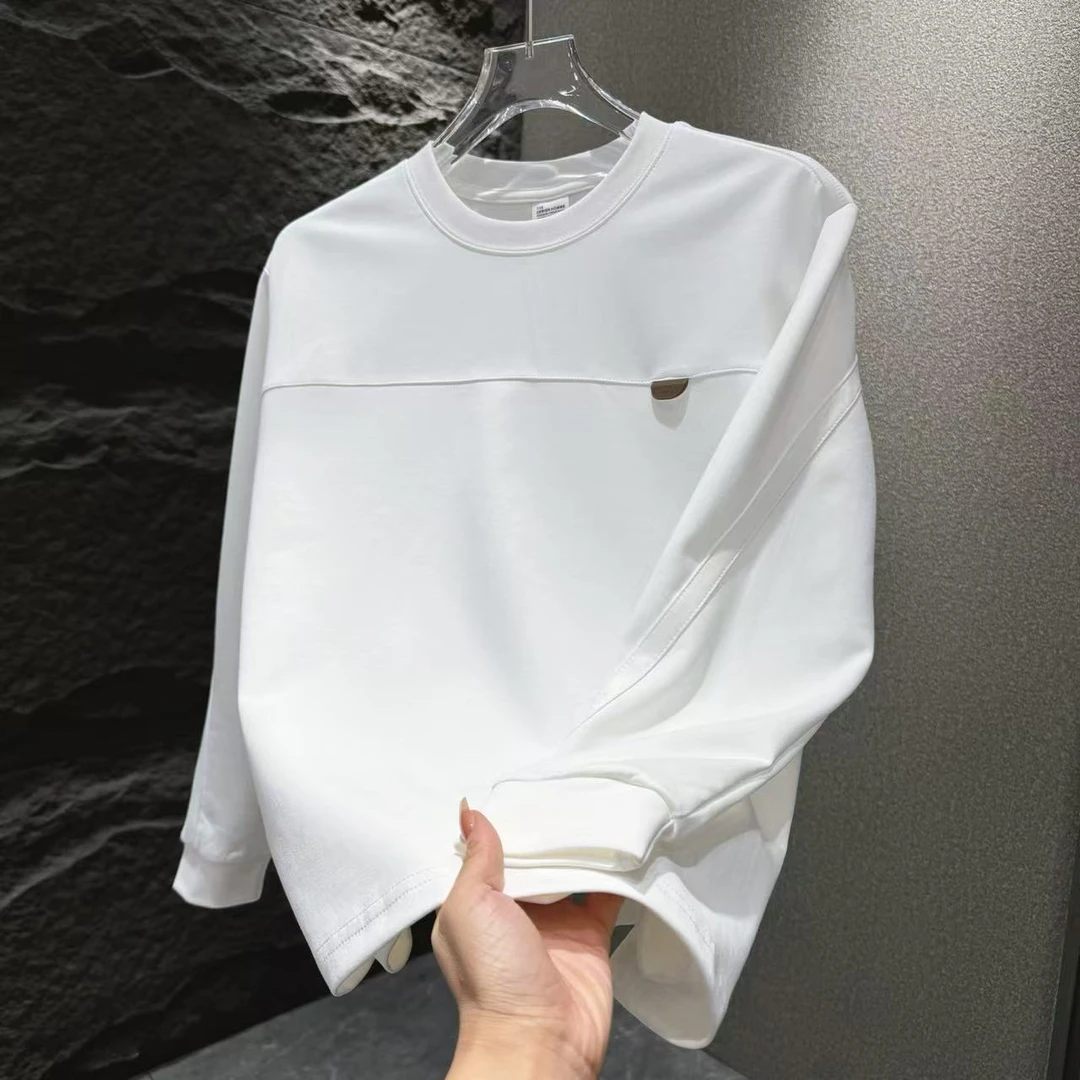 早春男士简约百搭设计感圆领潮流时尚长袖打底T恤衫2599