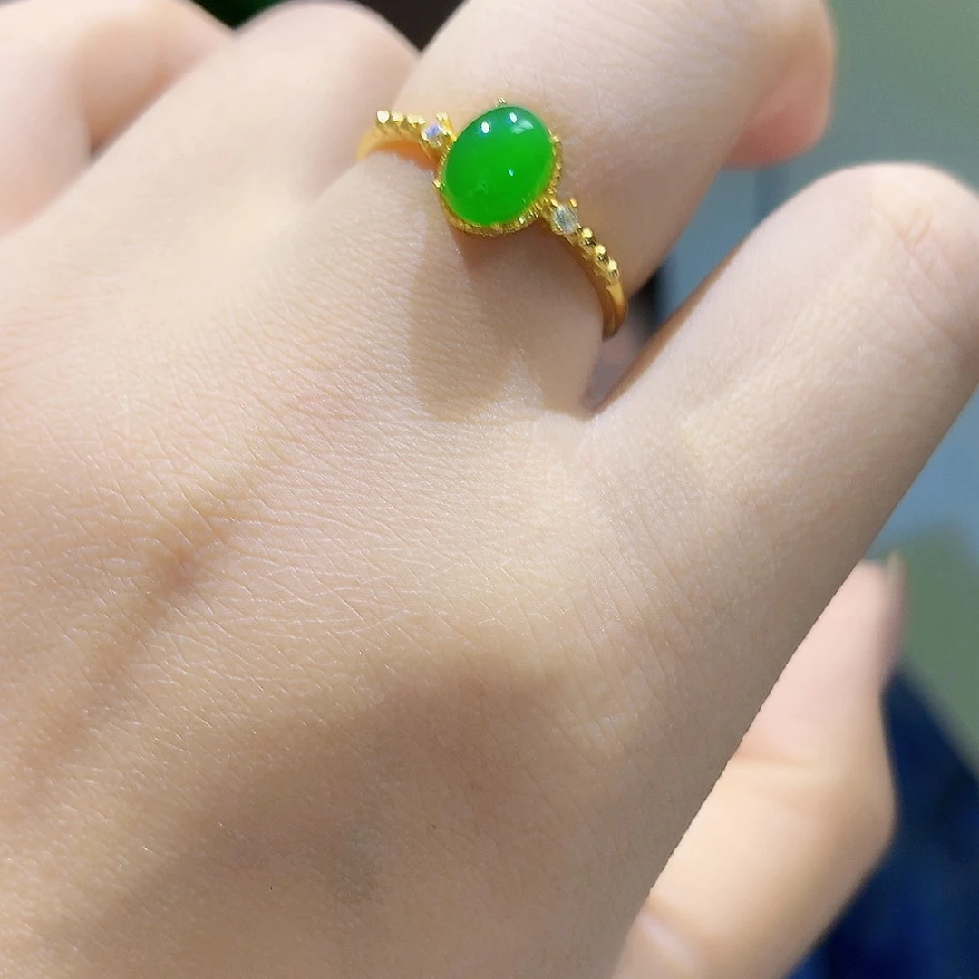 和田玉（碧玉）戒指银S925镀金镶嵌
