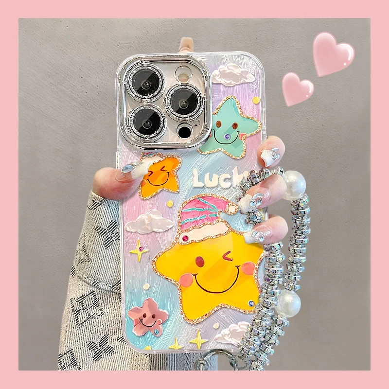 油画棒星星适用苹果15华为vivo/oppo小米iPhone精孔羽纱纹手机壳