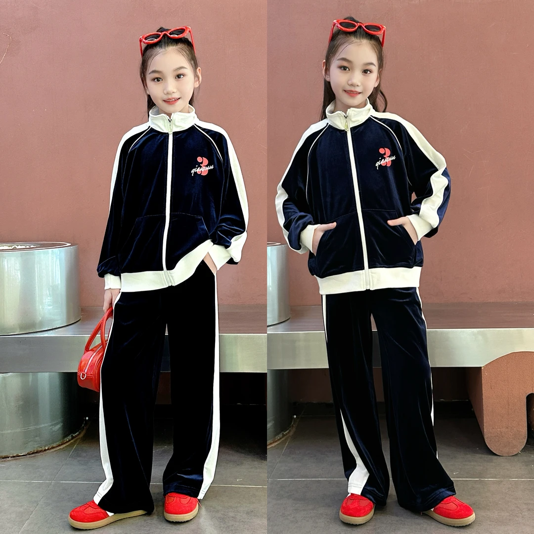 童装套装秋上新母女穿亲子装金丝绒韩版拉链洋气两件套姐妹装