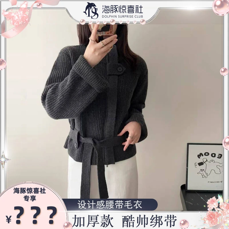 设计感高领毛衣女不规则绑带系带上衣