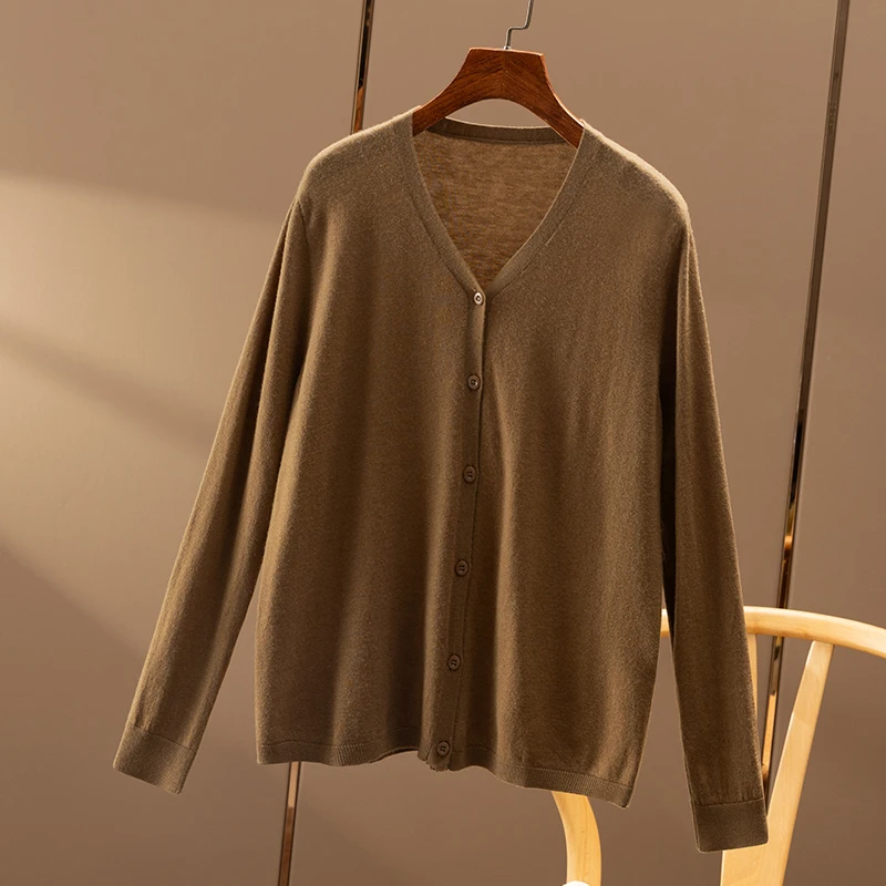 春天家 穿3季 法G佰搭100羊毛V领长袖毛衣针织开衫女04B7