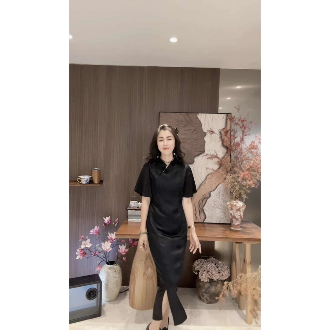 VV&AA  夜未央  夏季新款时尚复古端庄优雅中长款连衣裙  D25017