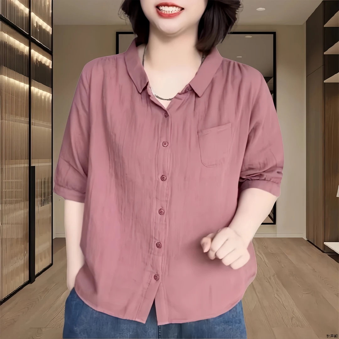 2025夏季新款简约时尚衬衫女式宽松减龄显瘦上衣复古百搭薄款上衣