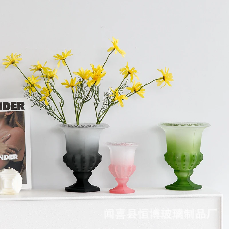 创意高级感高脚玻璃花瓶客厅桌面插花水培鲜花仿真花装饰摆件