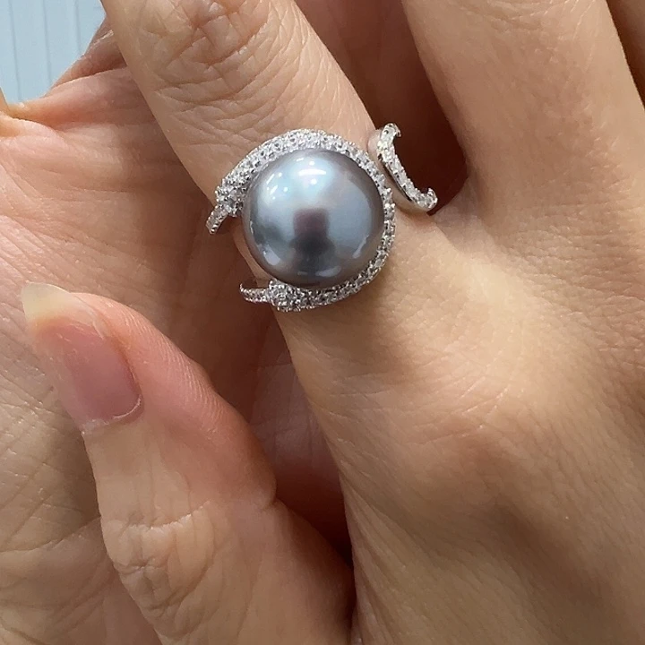 银S925镶嵌海水珍珠戒指
