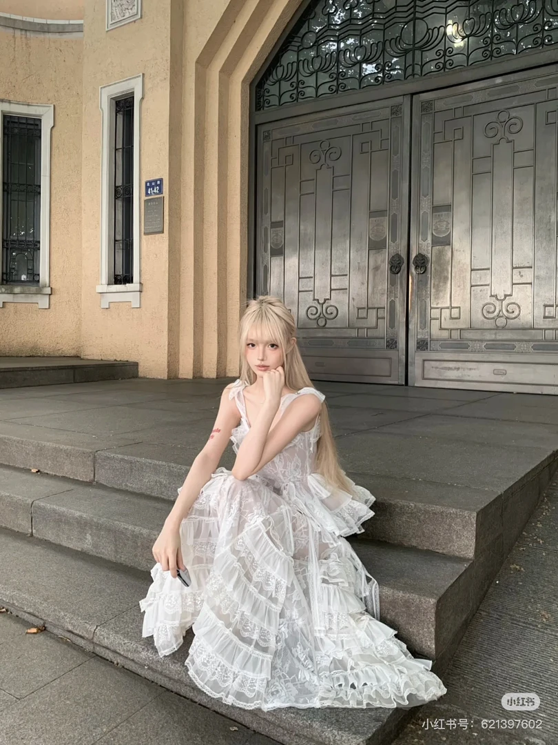 Lamiaeta重工手工蕾丝系列白色荷叶领宫廷风甜美