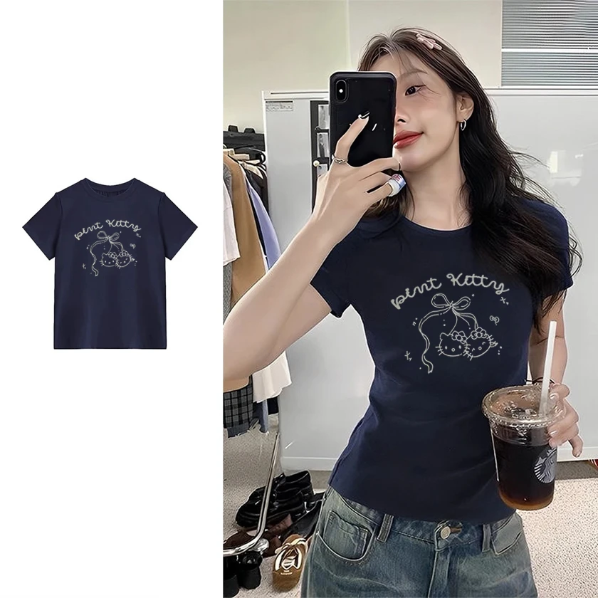 夏季新款正肩修身短袖t恤女韩版显瘦遮肉设计感小众百搭短款上衣