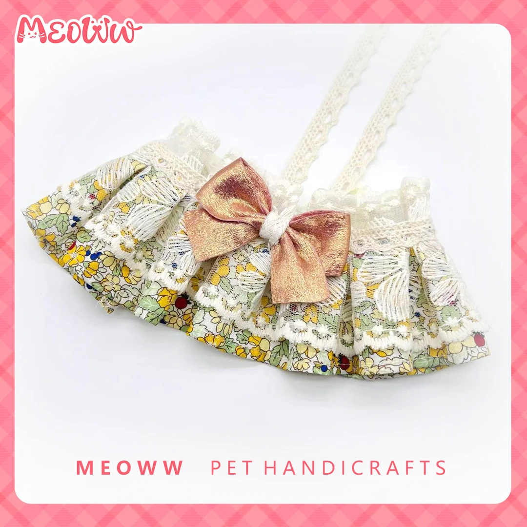 Meoww原创复古碎花蕾丝古风猫咪狗狗宠物布衣娃娃比熊口水巾