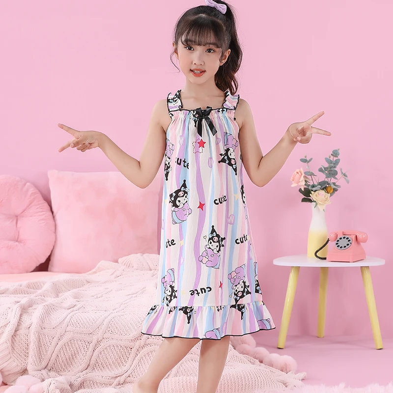 女童睡衣云朵棉夏季吊带卡通睡裙薄款女孩公主裙中大童女孩家居服