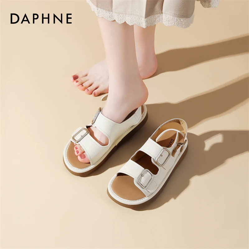 达芙妮百搭勃肯凉鞋女款2025夏季新款平底外穿沙滩鞋复古软底女鞋