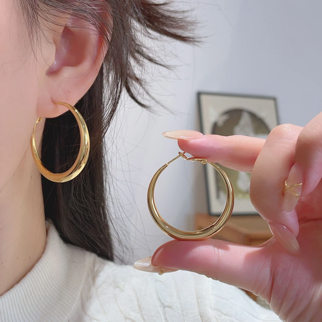 高级感金属轻奢氛围感时尚个性百搭大耳圈-421金色