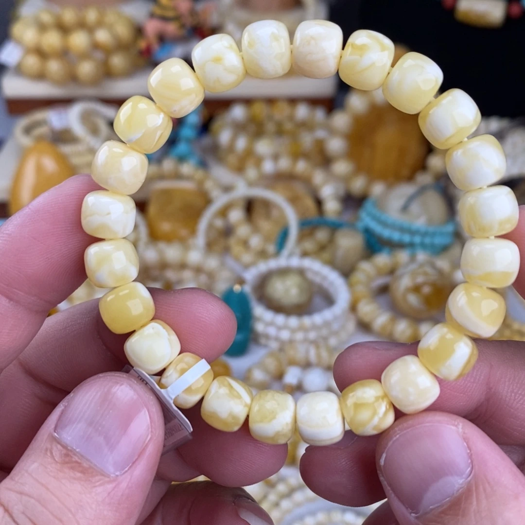 蜜蜡未镶嵌手链瓷白妖花9.4mm