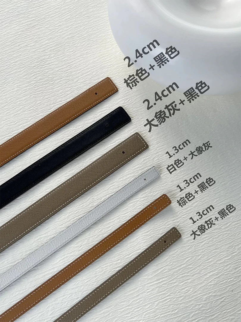 女士腰带皮带Epsom头层牛皮2.4cmbox皮黑色双面可用小孔女士单带