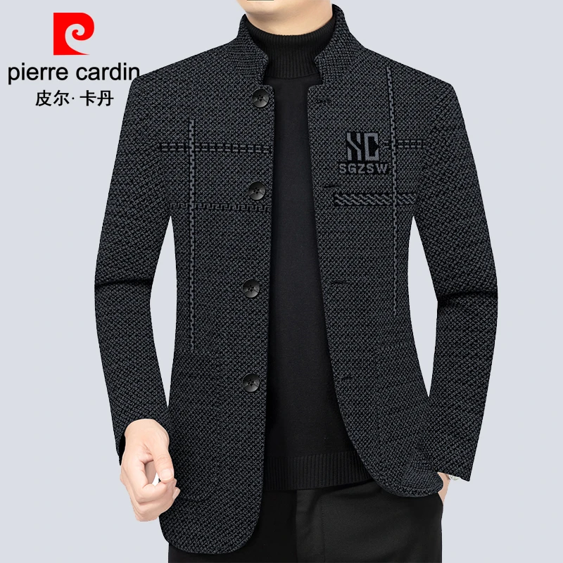 皮尔卡丹立领毛呢夹克男春秋薄款外套中年男士商务休闲高档爸爸装