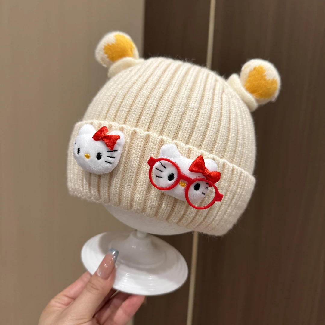 【好萌好乖】婴幼儿宝宝超萌可爱眼镜小猫咪宝宝秋冬保暖针织套头帽