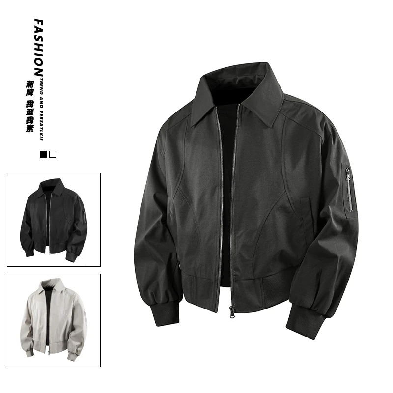 MTVO秋冬保暖百搭翻领休闲夹克男装帅气时尚翻领宽松短款夹克外套