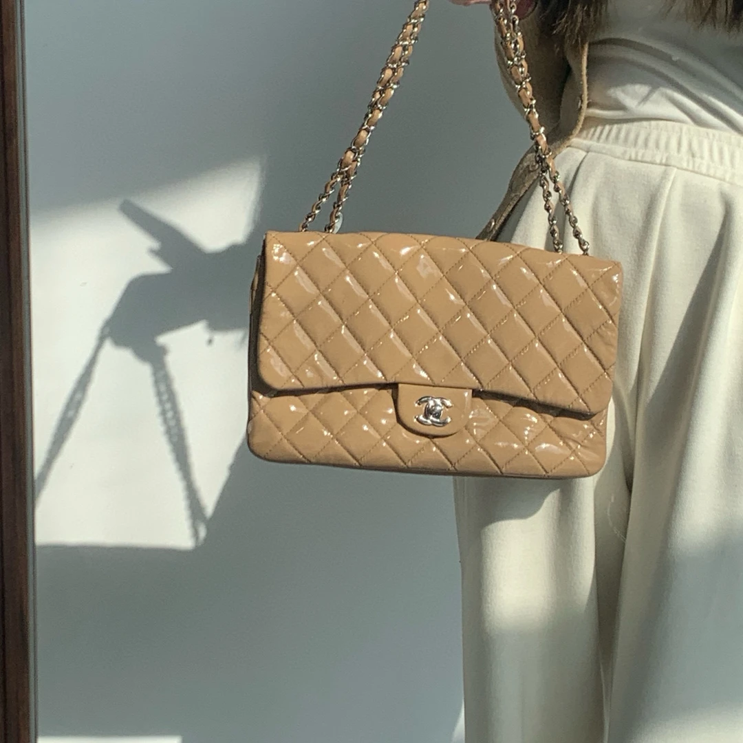 95新 Chanel/香奈儿 chanel 奶茶色cf 单肩斜挎包