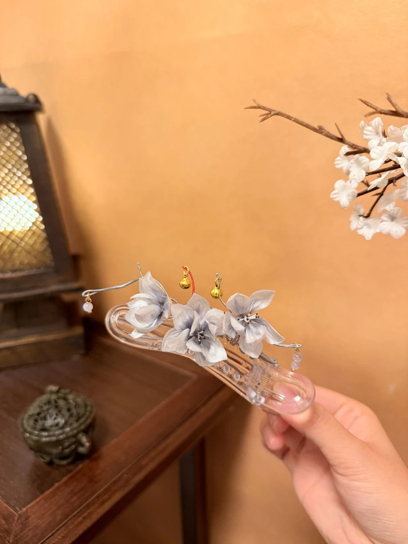 【灰玉兰】绒花发夹