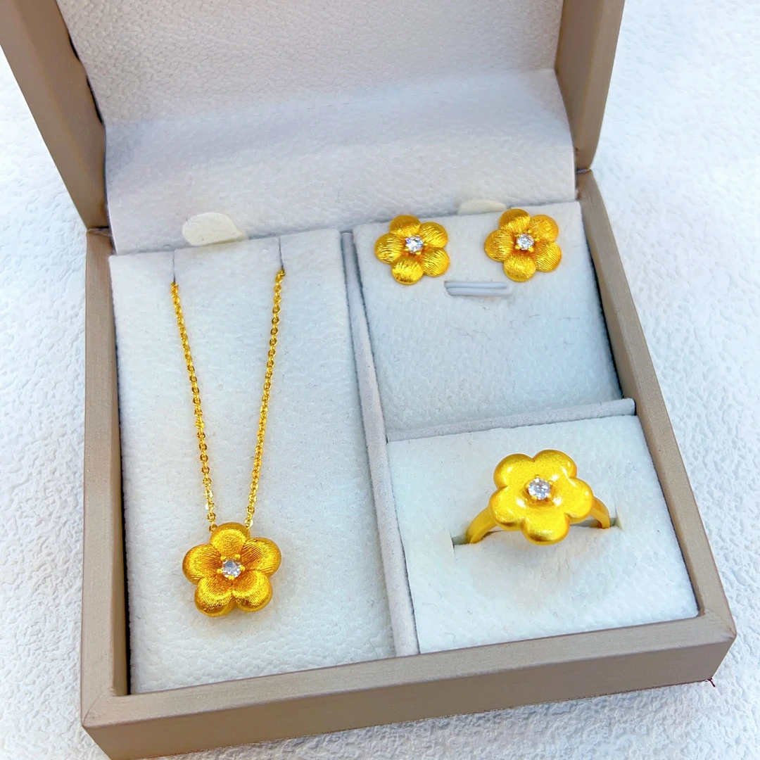 铜合金项链 伊帕尔阿依新款时尚百搭气质三件套 项链 耳钉 戒指