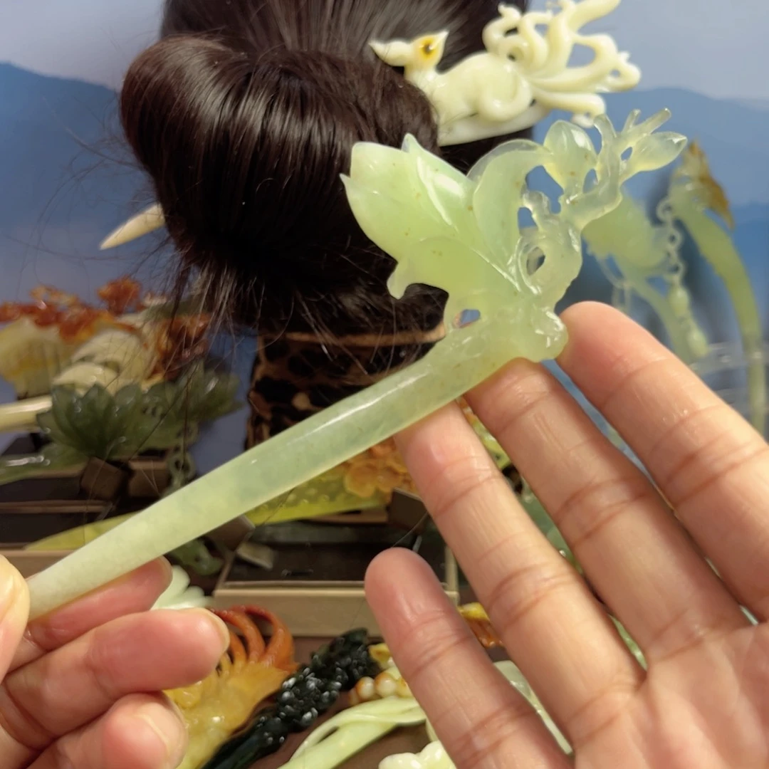 蛇纹石玉未镶嵌发饰噔*噔