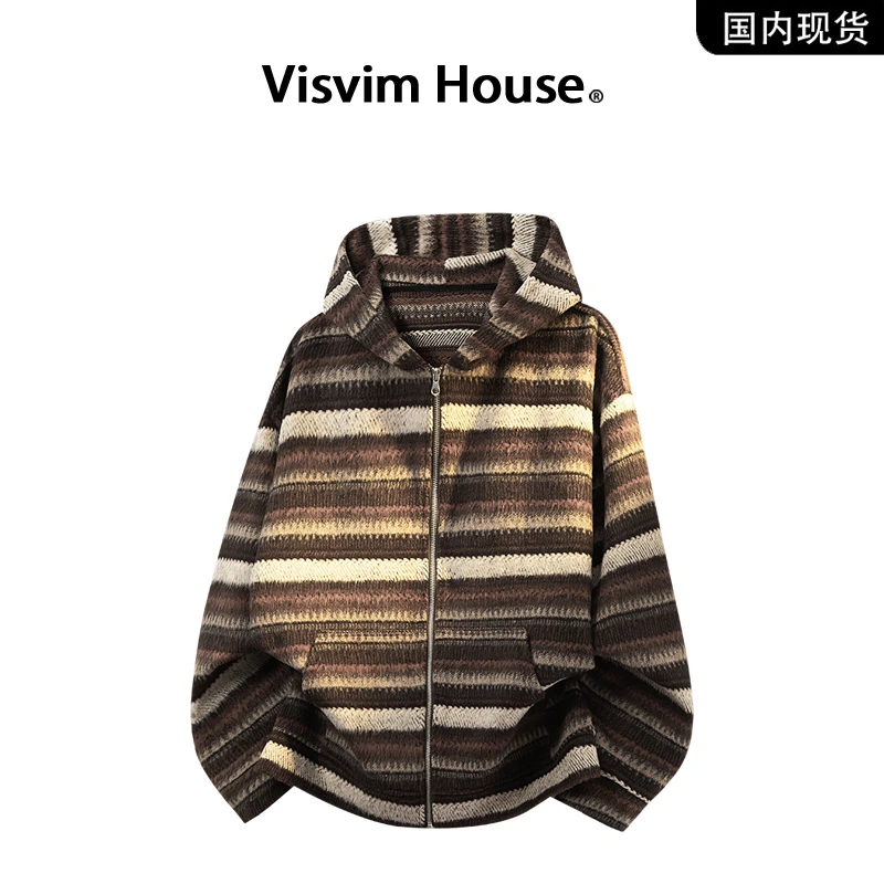 【品牌现货撤柜】VISVIM WINGS春秋季新款条纹开衫针织毛衣外套男士