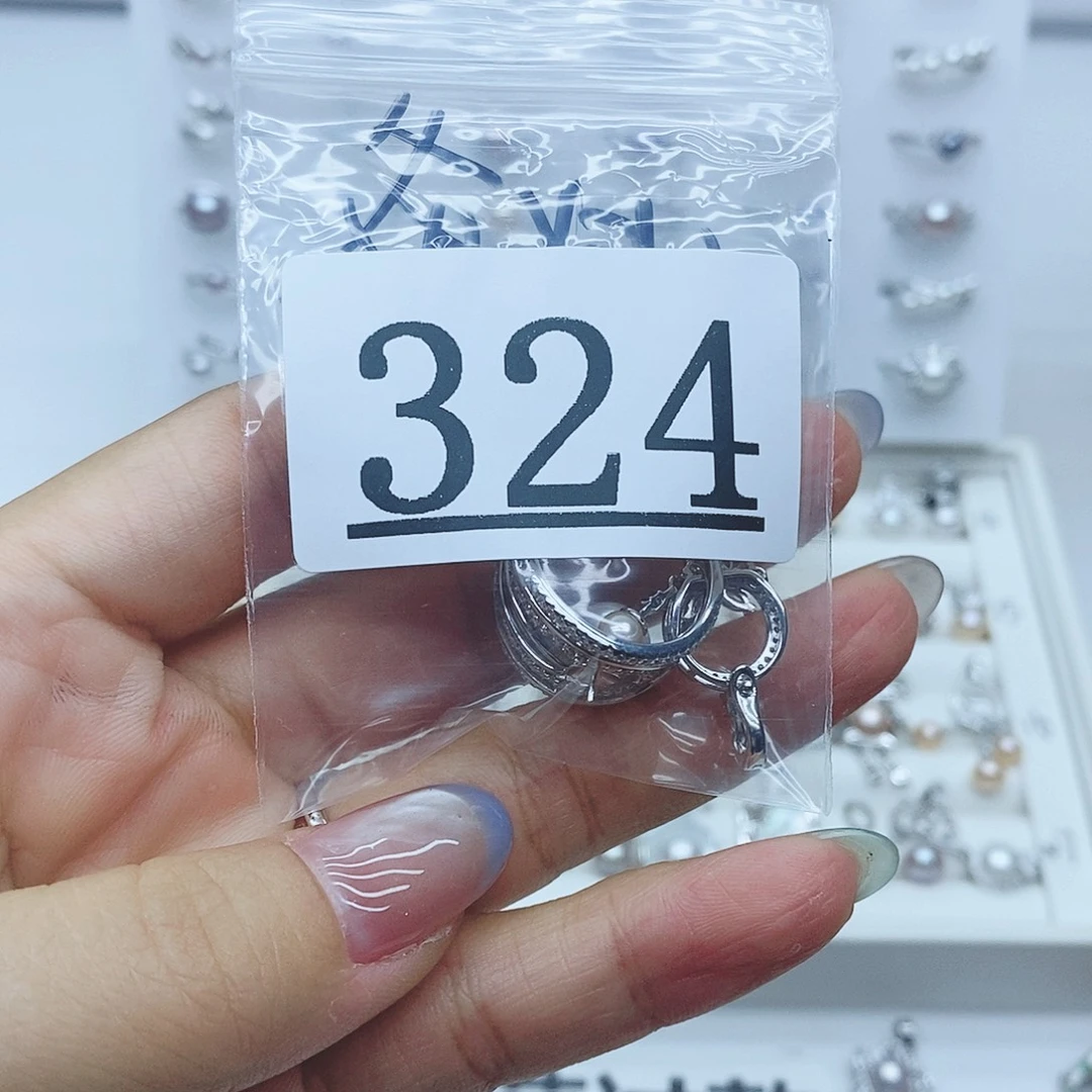 大***戒银S925镶嵌珠宝奇石淡水珍珠324