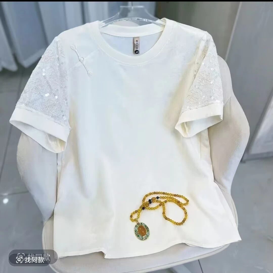 【珠翠】2025年新中式国风新款夏季蕾丝刺绣上衣.