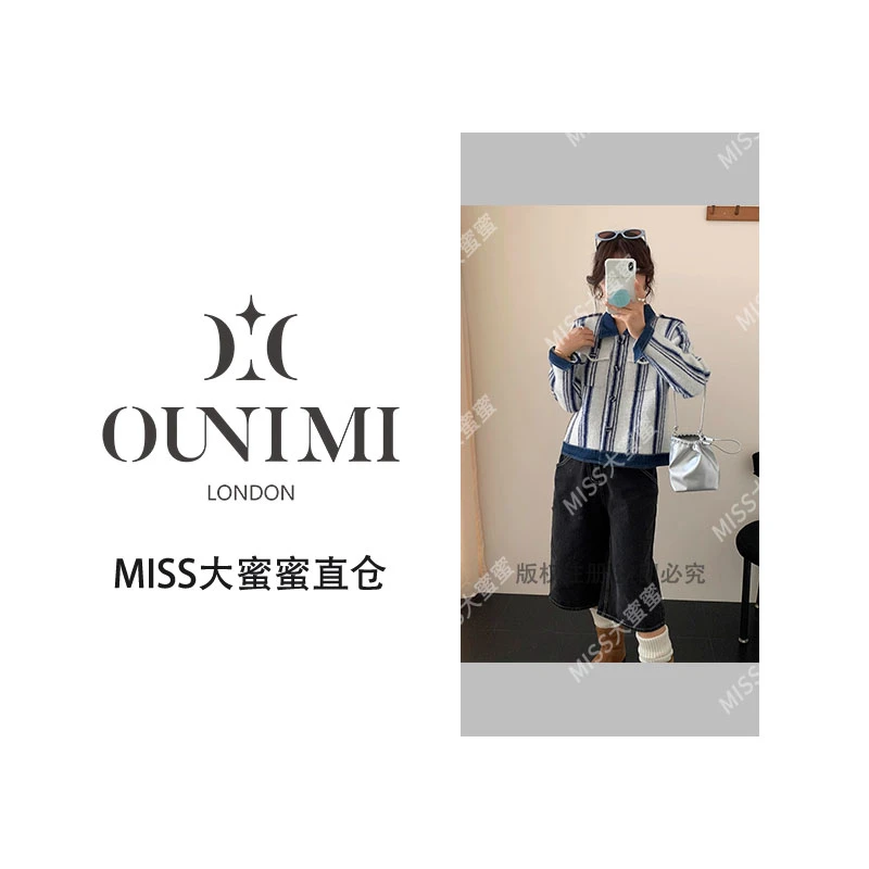 厚款宽松型条纹短外套拼接保暖女设计师小香风休闲风针织开衫外套