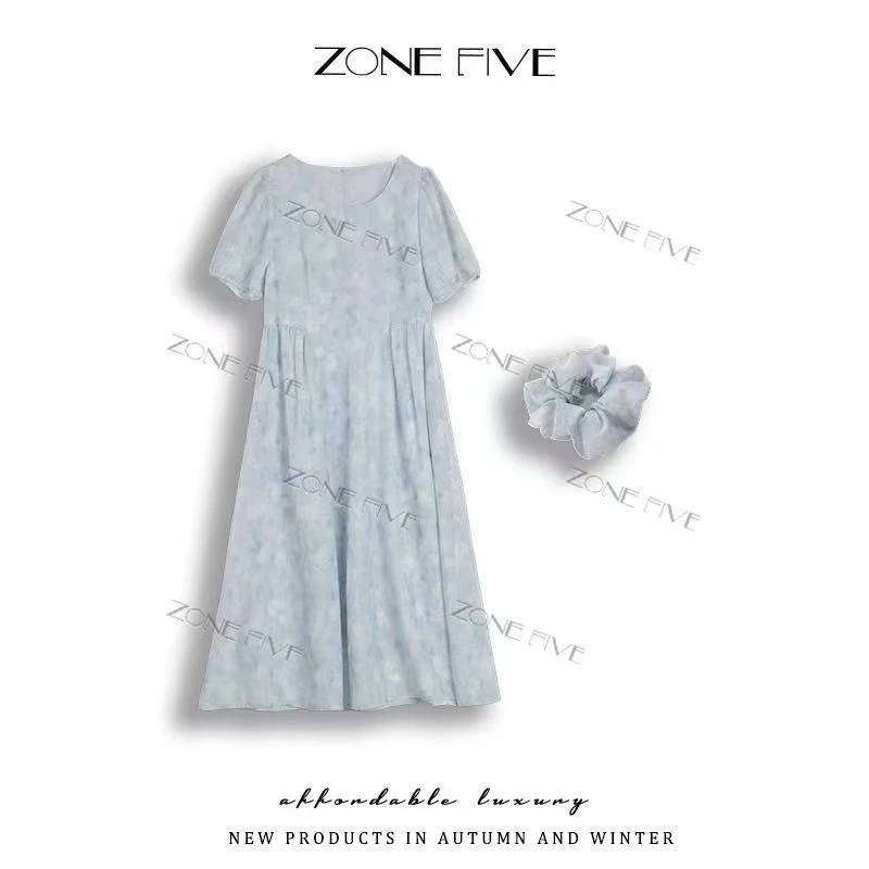 【zonefive】 85%莱赛尔  2025年夏季新品数码印花显瘦连衣裙女