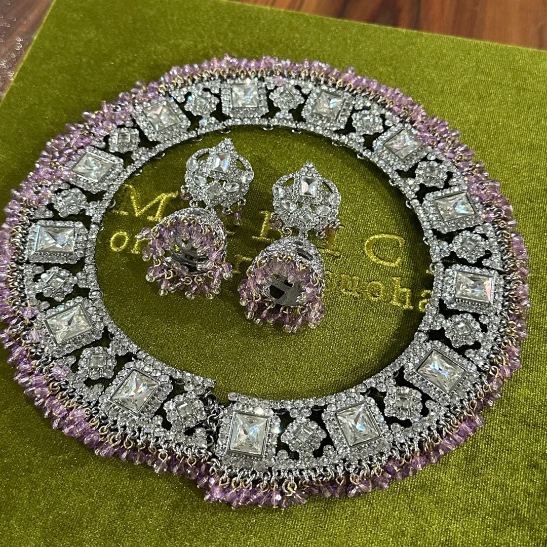 合金锆石项链 「紫黛幻月」巨闪！复古华丽晚宴奢华项链宴会紫色项链
