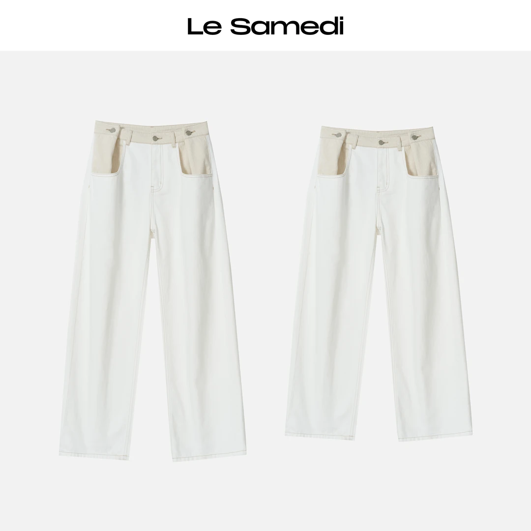 Le Samedi【双拼牛仔】解构美学 造型感叠褶腰头长/短版直筒牛仔裤