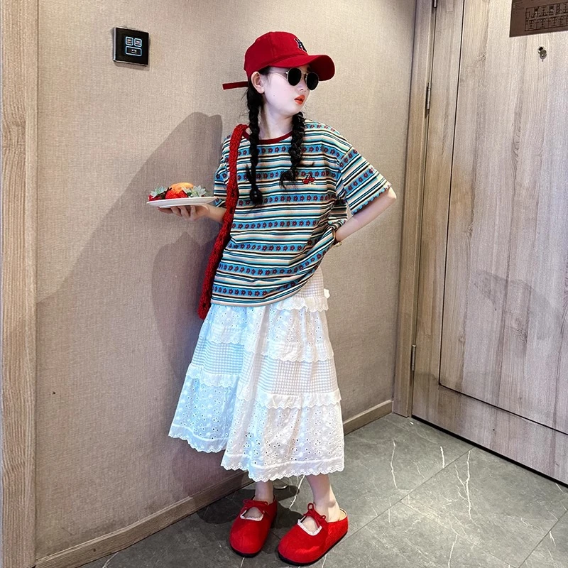 2025超火的短袖女童夏季新款女大童洋气时髦上衣儿童夏装炸街t恤