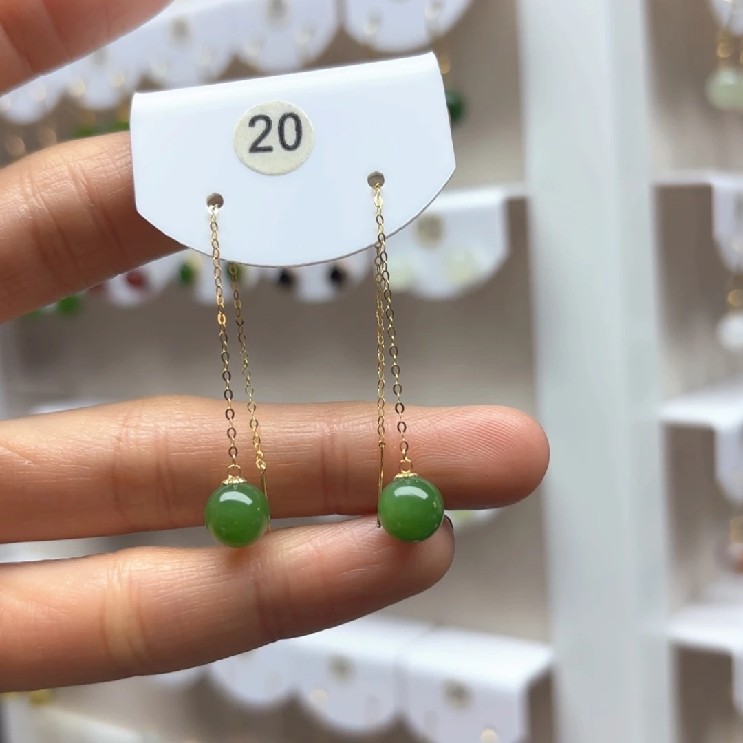 和田玉耳饰18K金镶嵌2