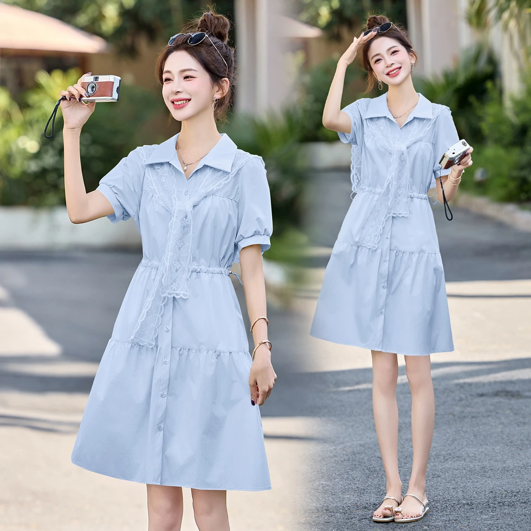 连衣裙女装2025夏装夏天衣服新款蕾丝披肩时尚气质中长款连衣裙子