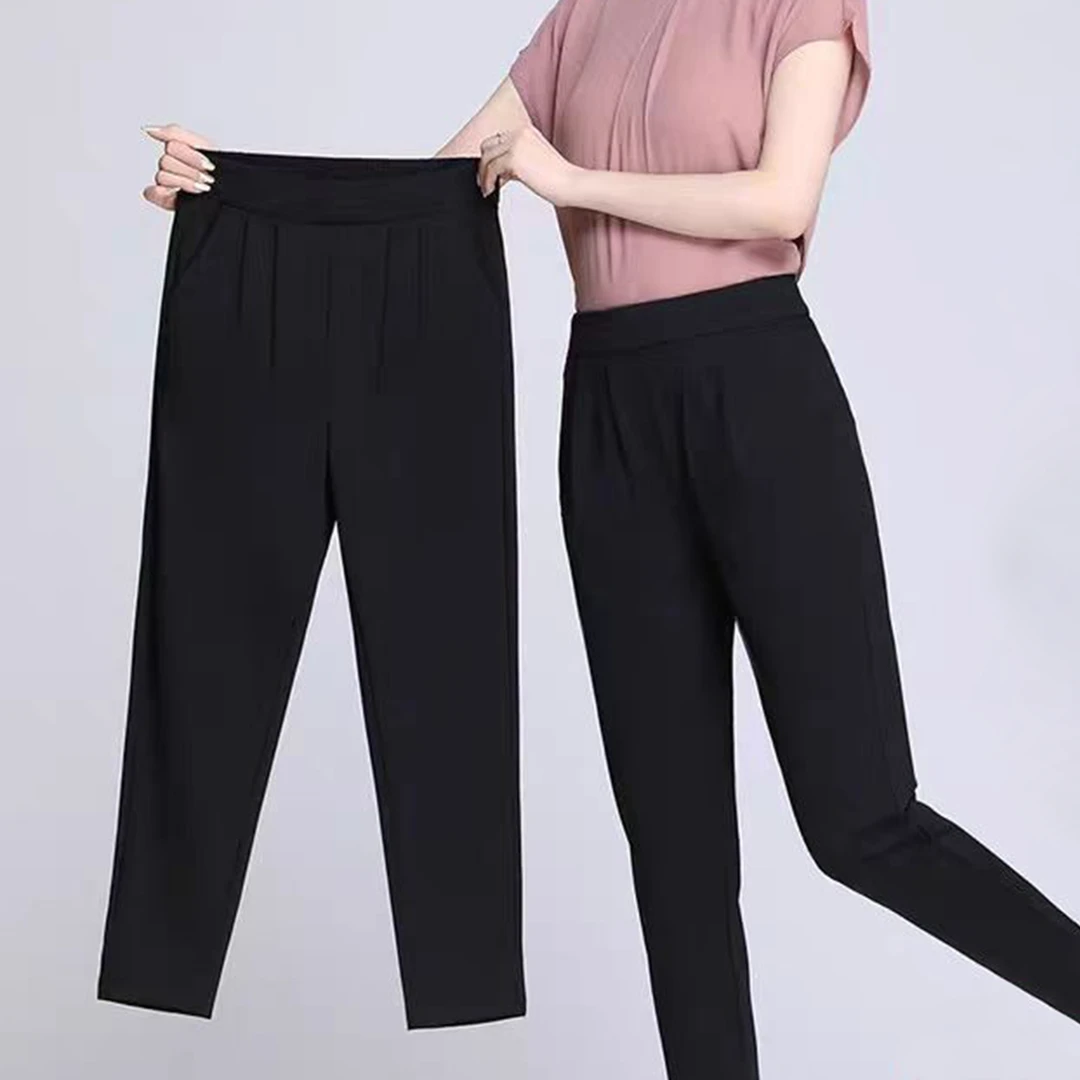 时尚舒适纯色简约百搭修身显瘦九分裤松紧腰女设计感休闲裤1F668