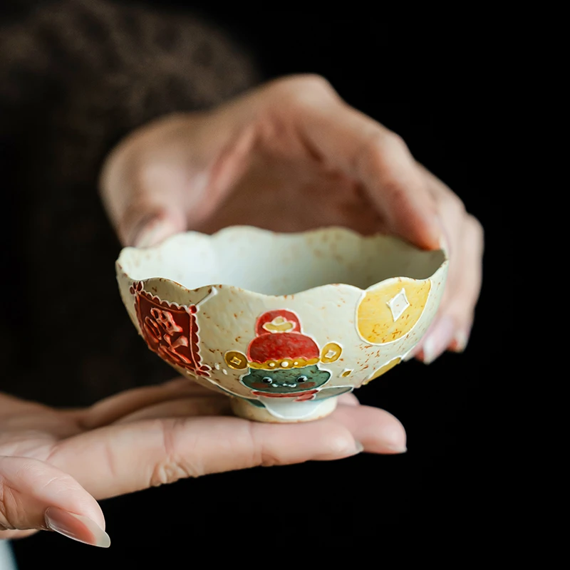 德白火石红纯手绘蛇行大运茶杯2025蛇年新款个人专用杯本命年茶杯