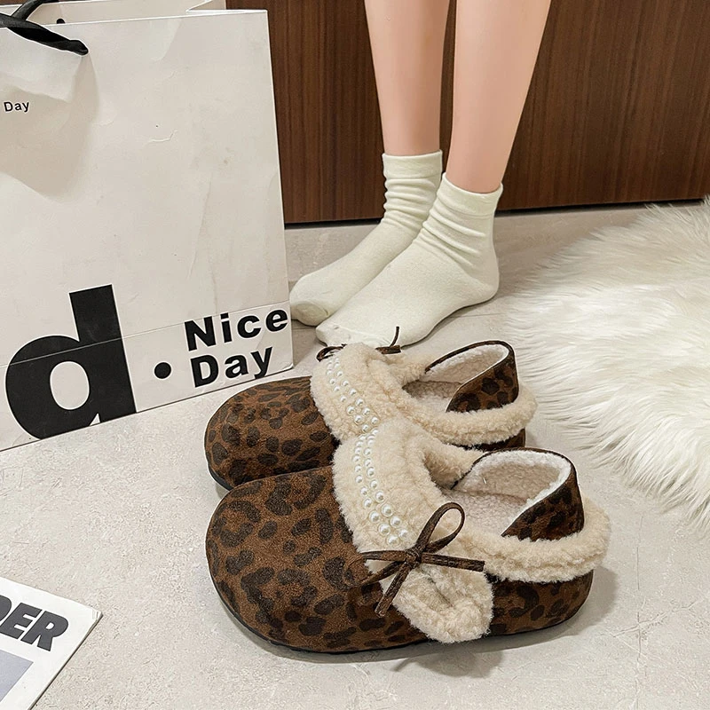 厚底加绒保暖勃肯鞋女鞋2025新款冬季一脚蹬雪地靴毛毛棉鞋乐福鞋