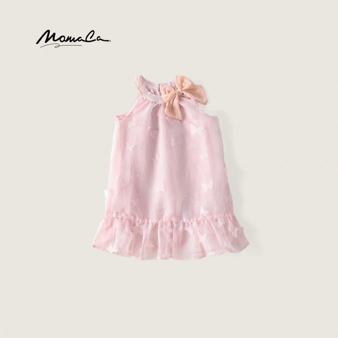 宝宝洋气吊带裙MOMOCO夏季女童甜美蝴蝶结连衣裙荷叶裙蓬蓬裙童装