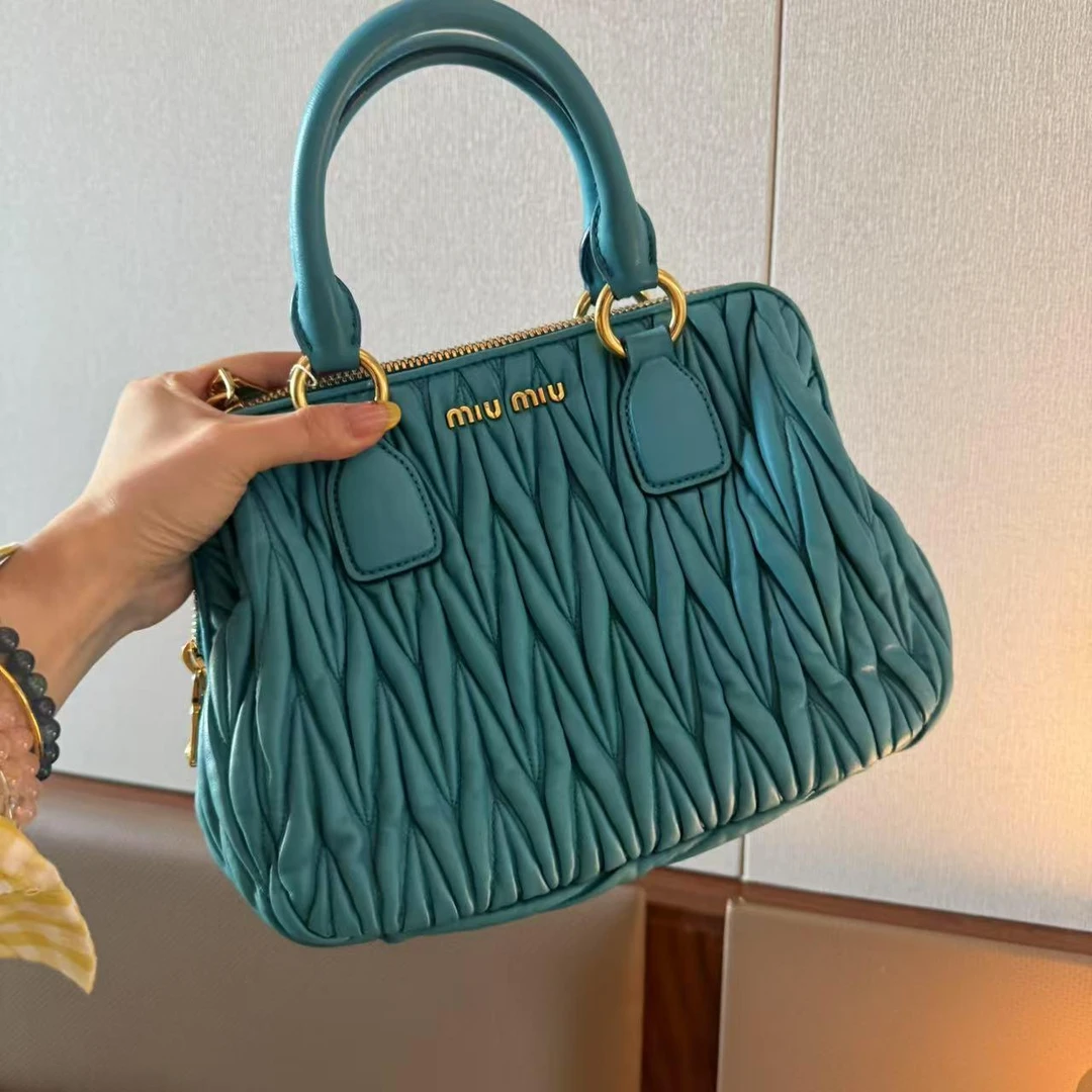 95新 MIU MIU/缪缪 缪缪青色手提/二手奢侈品包包