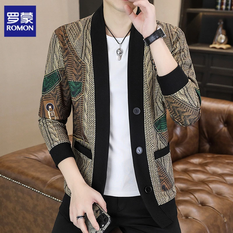 罗蒙【专柜】爆款秋季2025高档新款男士开衫外套潮流宽松针织外套
