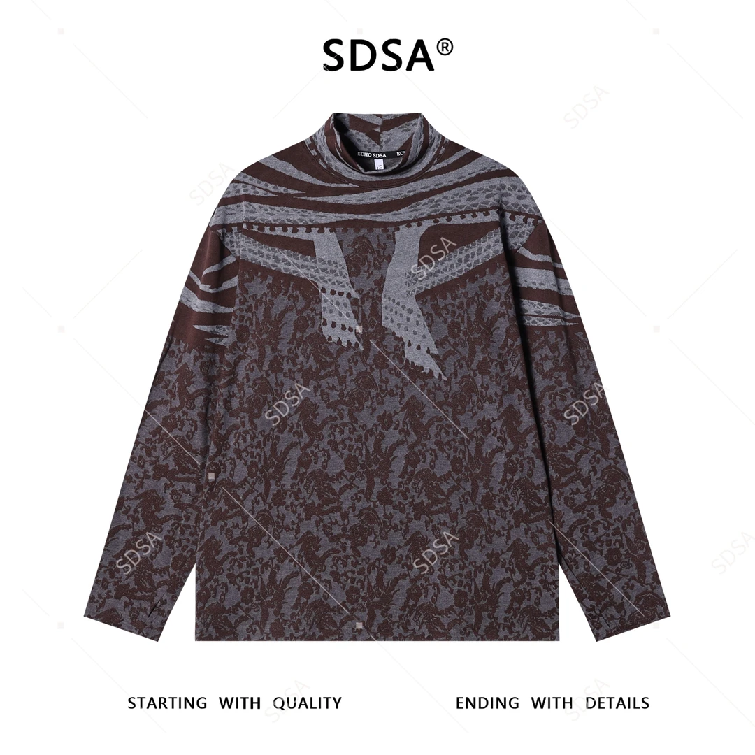 SDSA秋冬新款痞帅男装休闲撞色暗纹提花半高领长袖T恤时尚简约