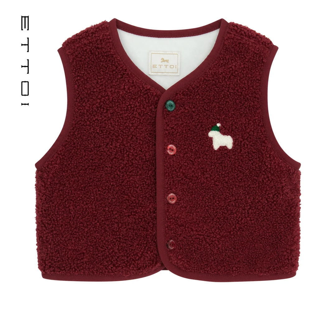 ETTOI爱多娃2025冬季新款无袖儿童红色可爱百搭马甲