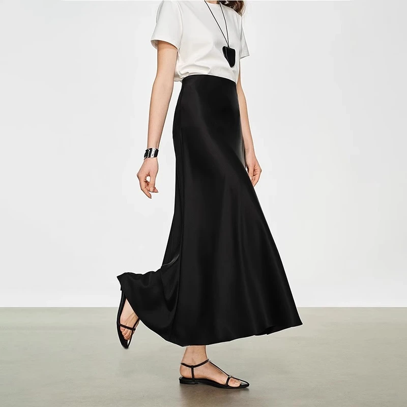 小个子黑色垂感半身裙女夏季薄款梨形身材高腰遮胯显瘦包臀鱼尾裙