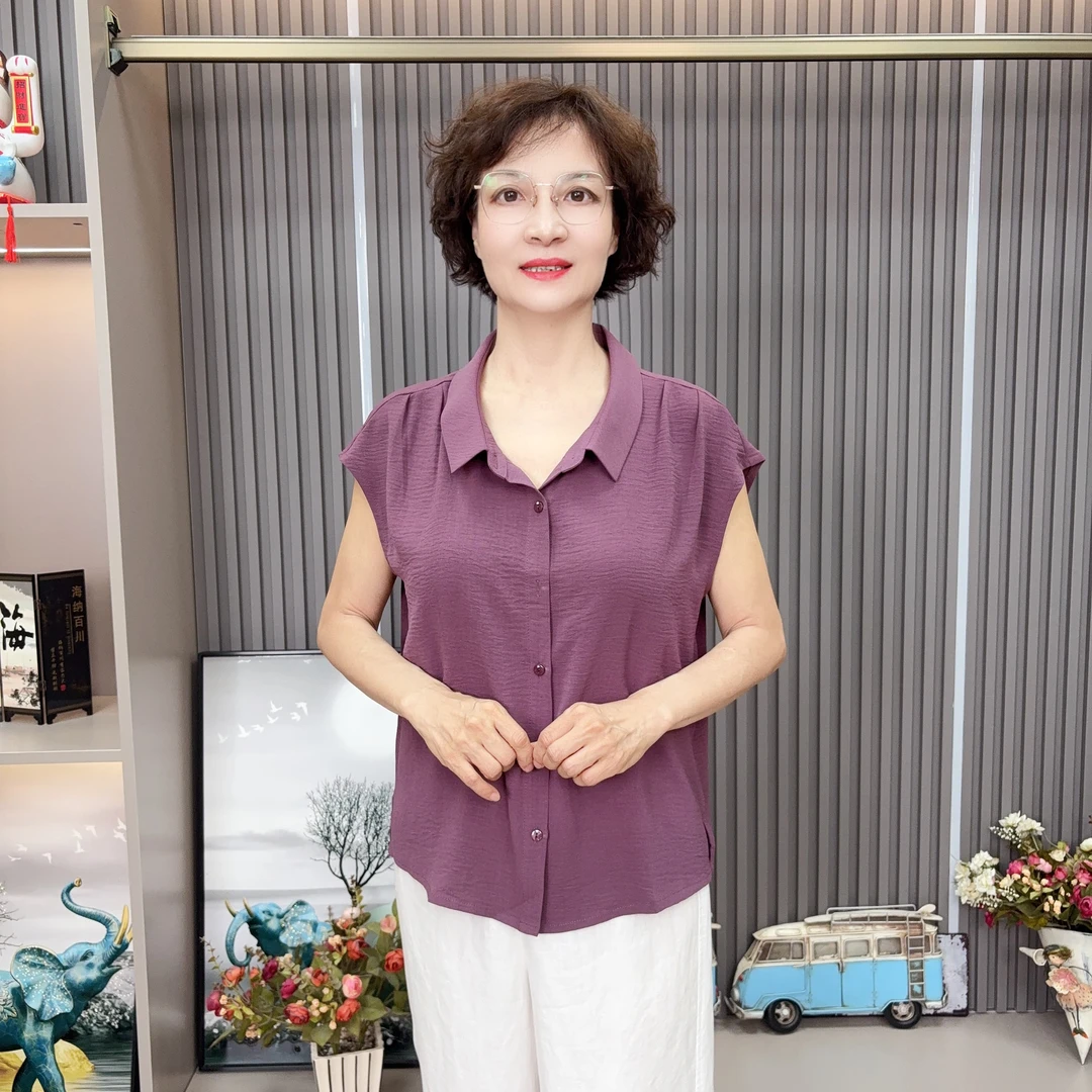 【LU-JIE *70】妈妈装中老年夏款精美减龄妈妈装翻领飞袖女装衫