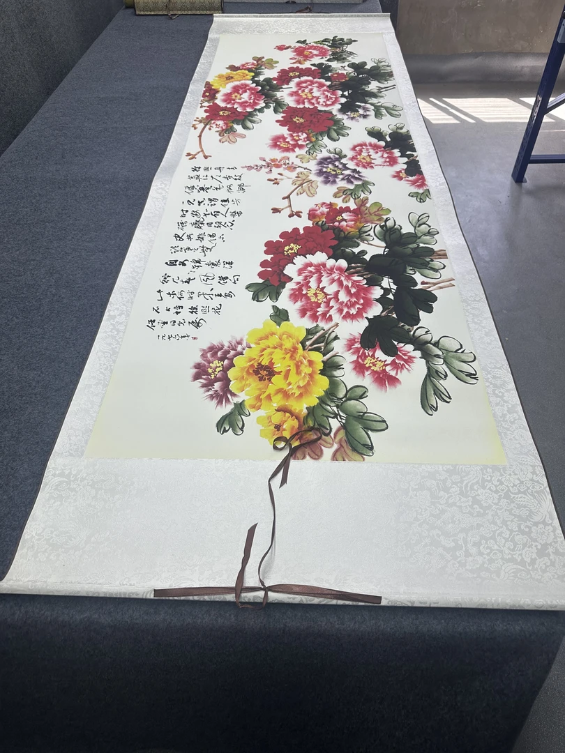260*80（牡丹）客厅茶室办公室高精复原软装挂画手工装裱