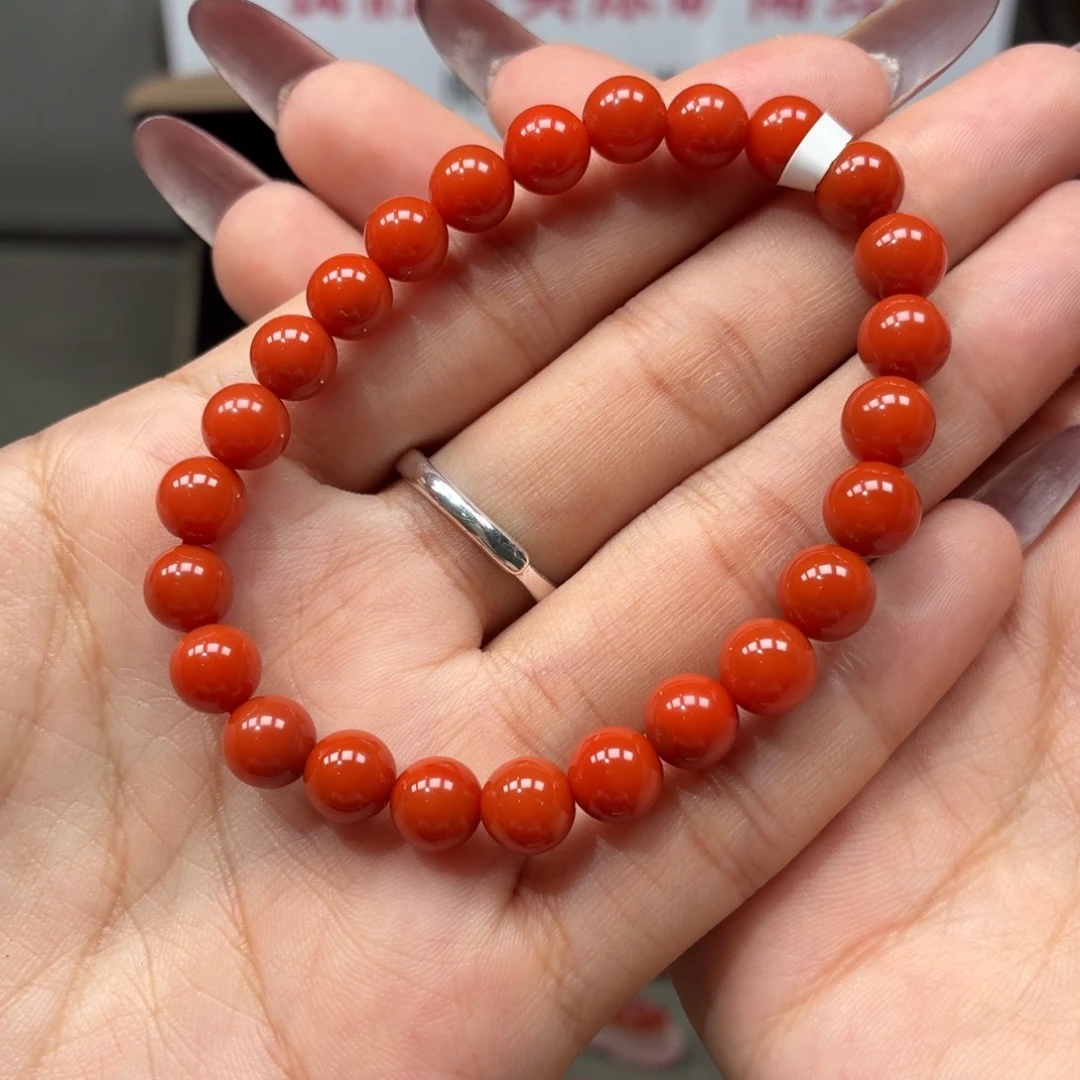 南红玛瑙未镶嵌手串原矿保山官坡柿子红南红手串卡7+