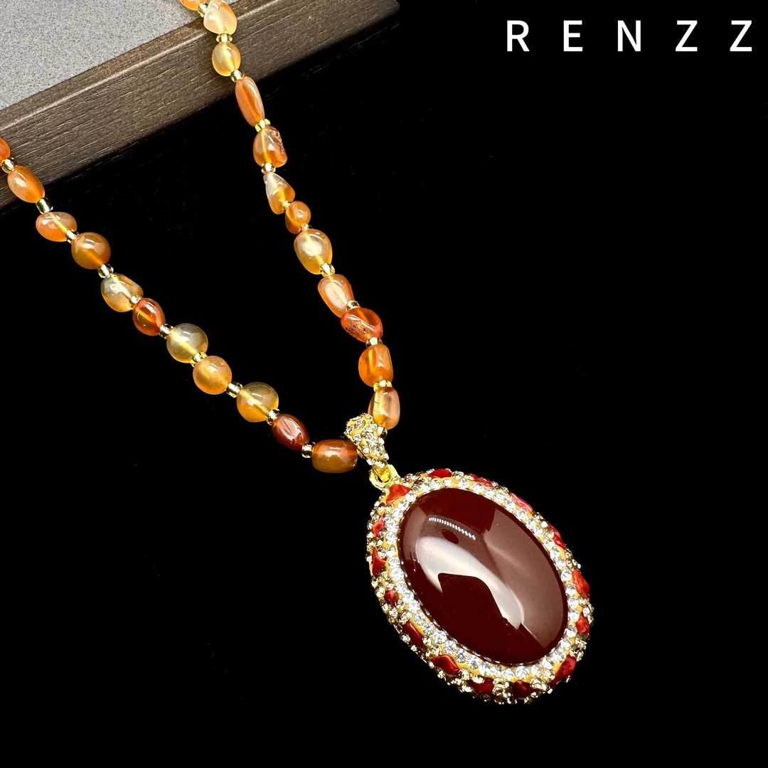 7805红色玛瑙花之舞项链毛衣链