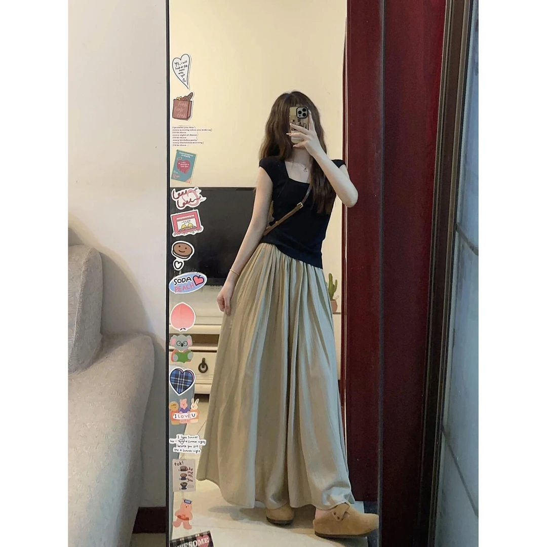 夏日搭配一整套小个子洋气漂亮温柔慵懒风方领上衣半身裙两件套女