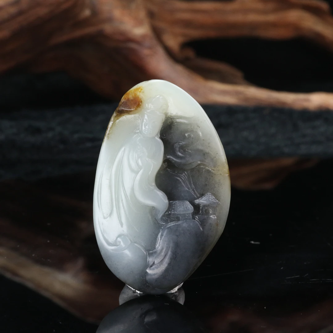 13和田玉三彩观音牌/600856北京中保拍卖